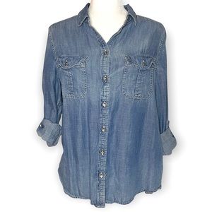 American Eagle Boyfriend Fit Button Down Denim Jean Long Sleeve Shirt Size L